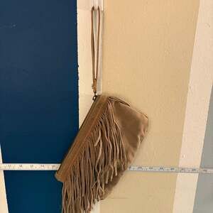 American Eagle Boho Tan Suede Fringe Wristlet Clutch and Purse